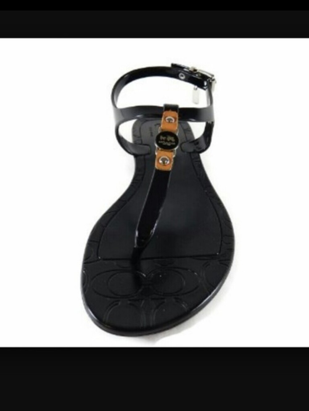Coach Black T-Strap Sandal with Tan Accent